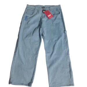 Southpole Mens Baggy Carpenter Jeans Light Wash Blue Embroidered Size 36x30 NWT